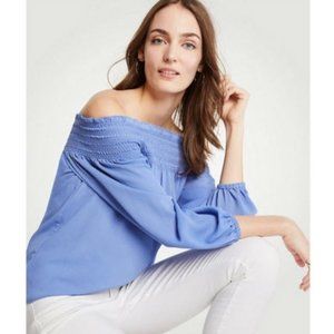 Ann Taylor Women's Smocked Off The Shoulder Blouse Light Blue | Size M